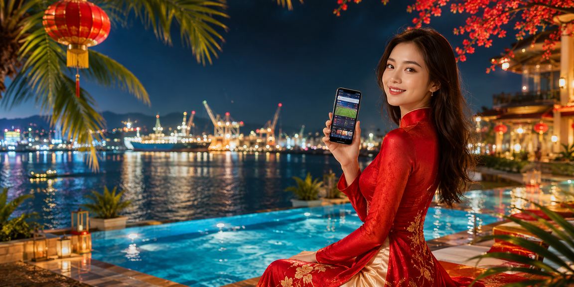 Người dùng Hải Phòng mặc áo dài theo dõi kèo thể thao và nạp tiền qua điện thoại
